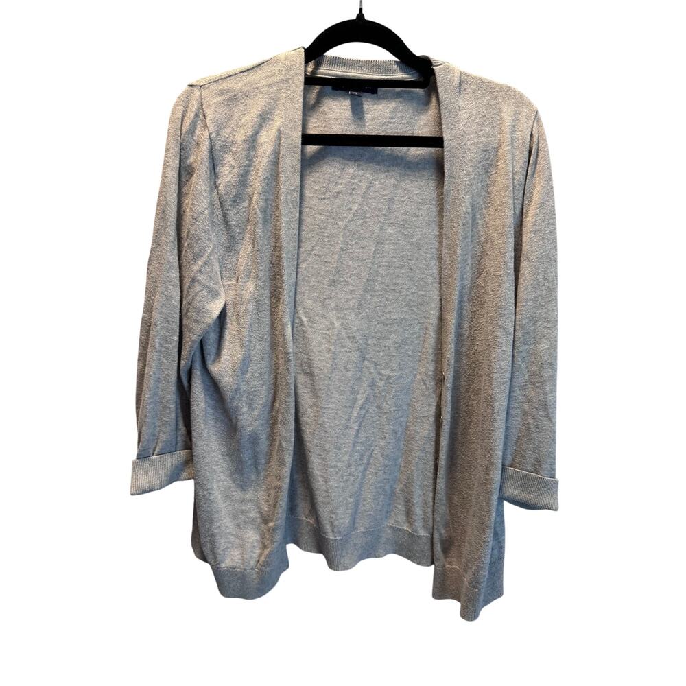 Gap Womens Large Gray Cotton V-Neck Button Front 3/4 Sleeve Cardigan Sweater